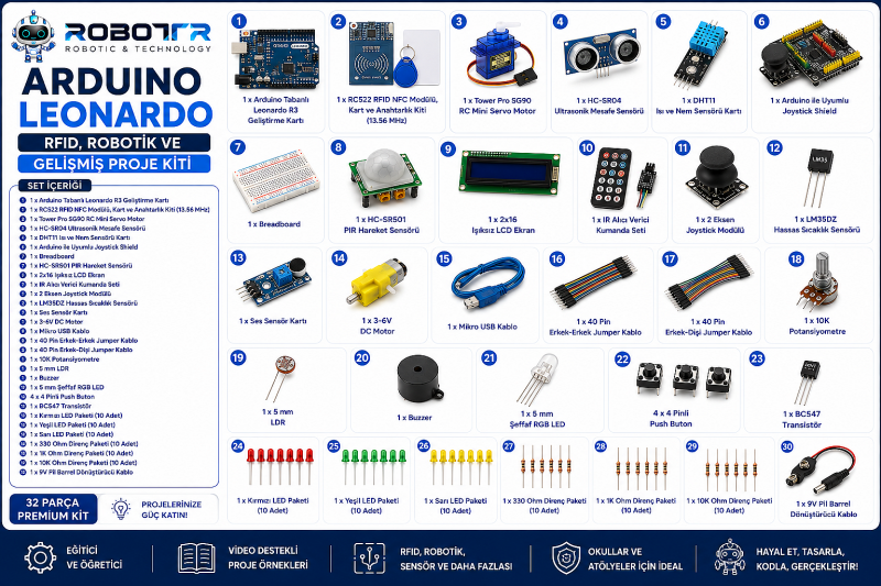 Arduino Leonardo RFID, Robotik ve Gelişmiş Proje Kiti