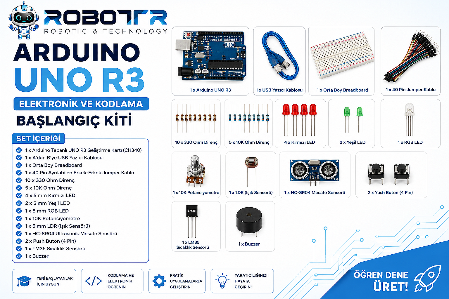 Arduino UNO R3 Elektronik ve Kodlama Başlangıç Kiti - 1