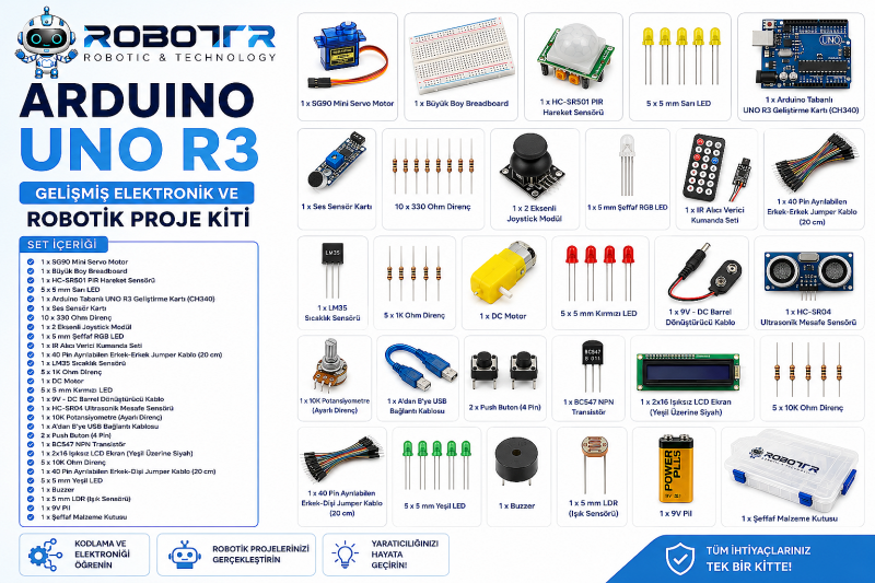 Arduino UNO R3 Gelişmiş Elektronik ve Robotik Proje Kiti