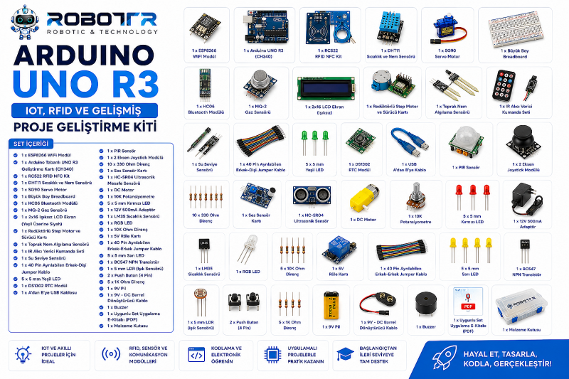 Arduino UNO R3 IoT, RFID ve Gelişmiş Proje Geliştirme Kiti