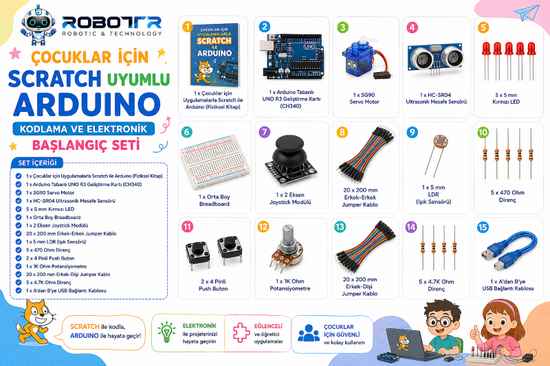 Çocuklar İçin Scratch Uyumlu Arduino Kodlama ve Elektronik Başlangıç Seti