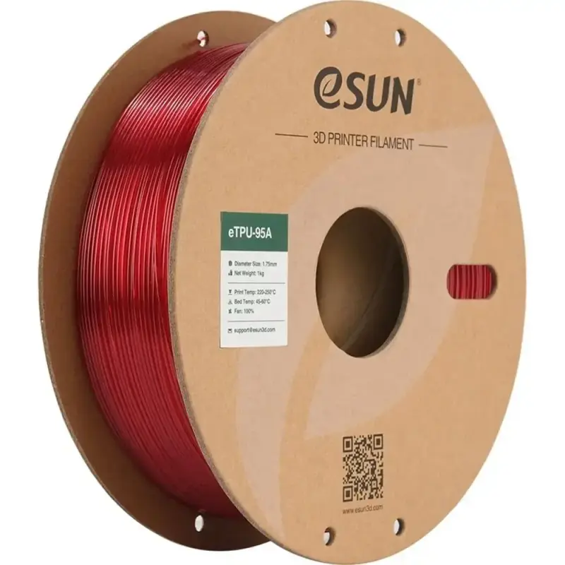 eSUN Esnek TPU 95A Filament 1.75mm 1Kg - Transparan Kırmızı