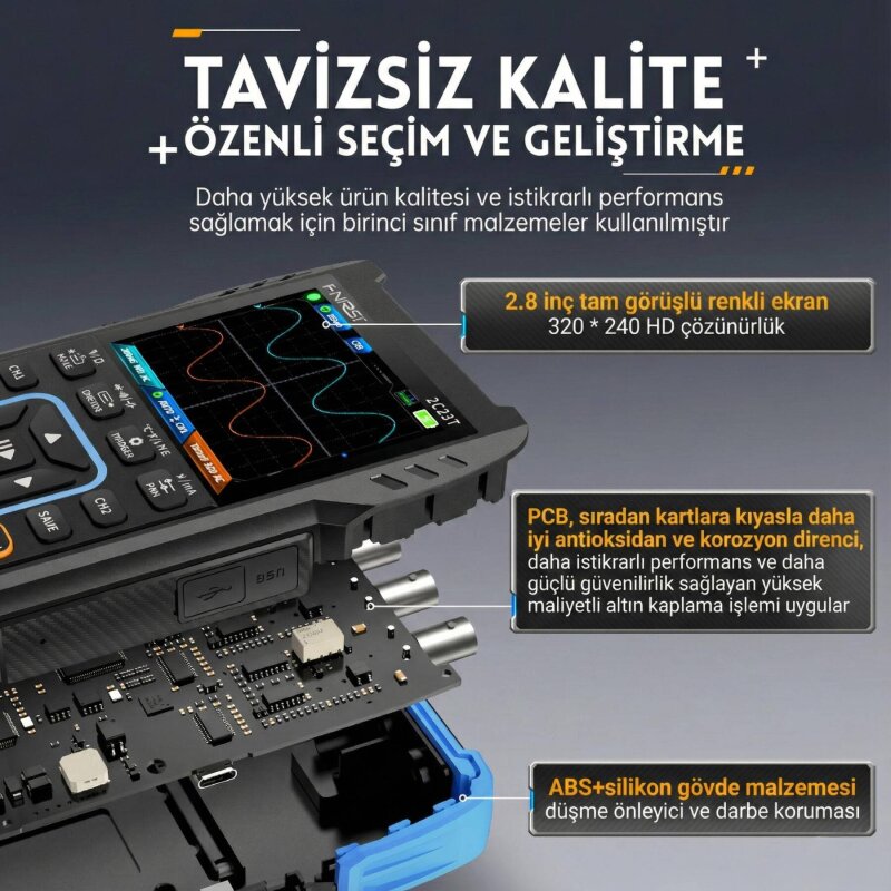 FNIRSI 2C23T Pro 3-ü-1 Arada Tablet Tipi Osiloskop, Multimetre ve Sinyal Jeneratörü - 4