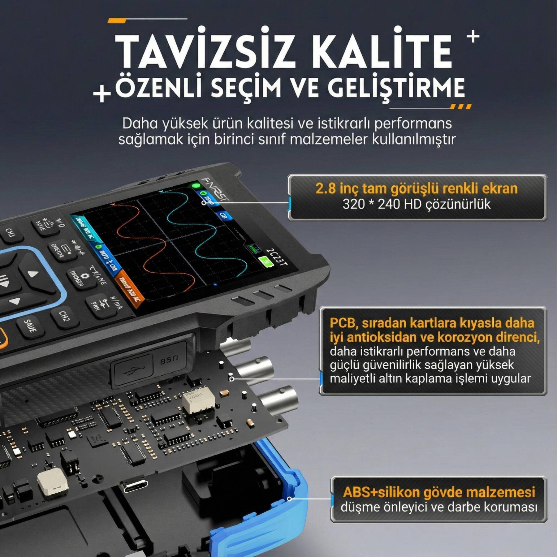 FNIRSI 2C23T Pro 3-ü-1 Arada Tablet Tipi Osiloskop, Multimetre ve Sinyal Jeneratörü - 4