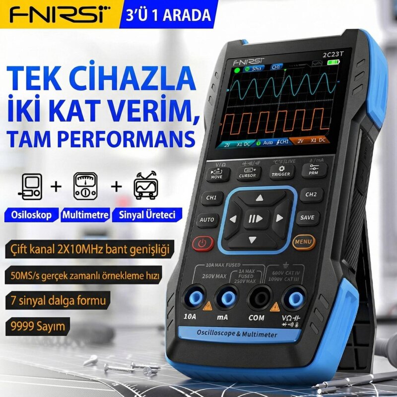 FNIRSI 2C23T Pro 3-ü-1 Arada Tablet Tipi Osiloskop, Multimetre ve Sinyal Jeneratörü - 5