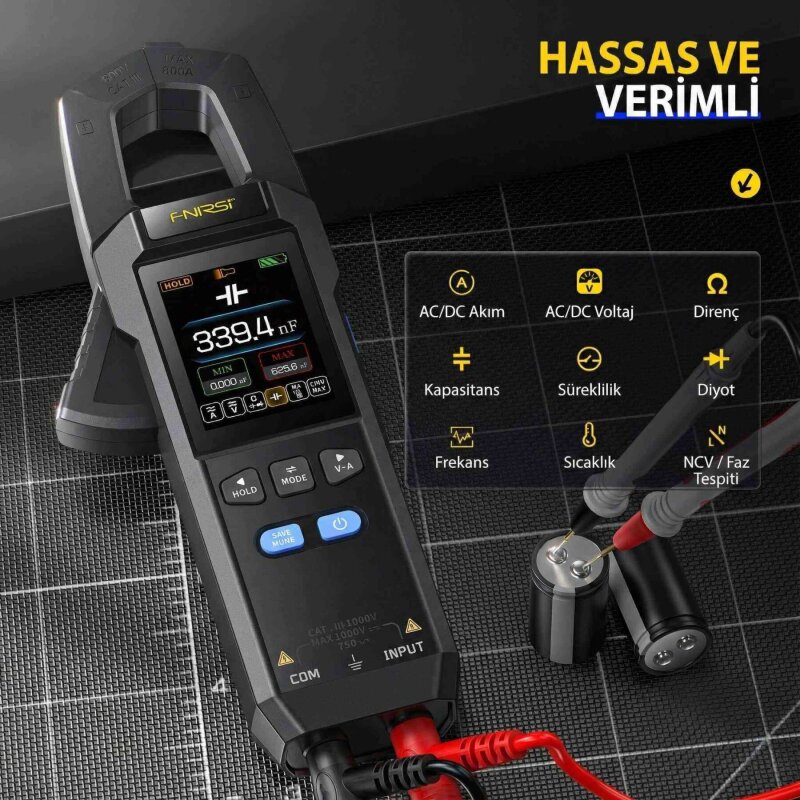 FNIRSI DMC-100 10000 Sayımlı True RMS Akım Gerilim Pens Metre – TFT Ekranlı Dijital Multimetre - 2