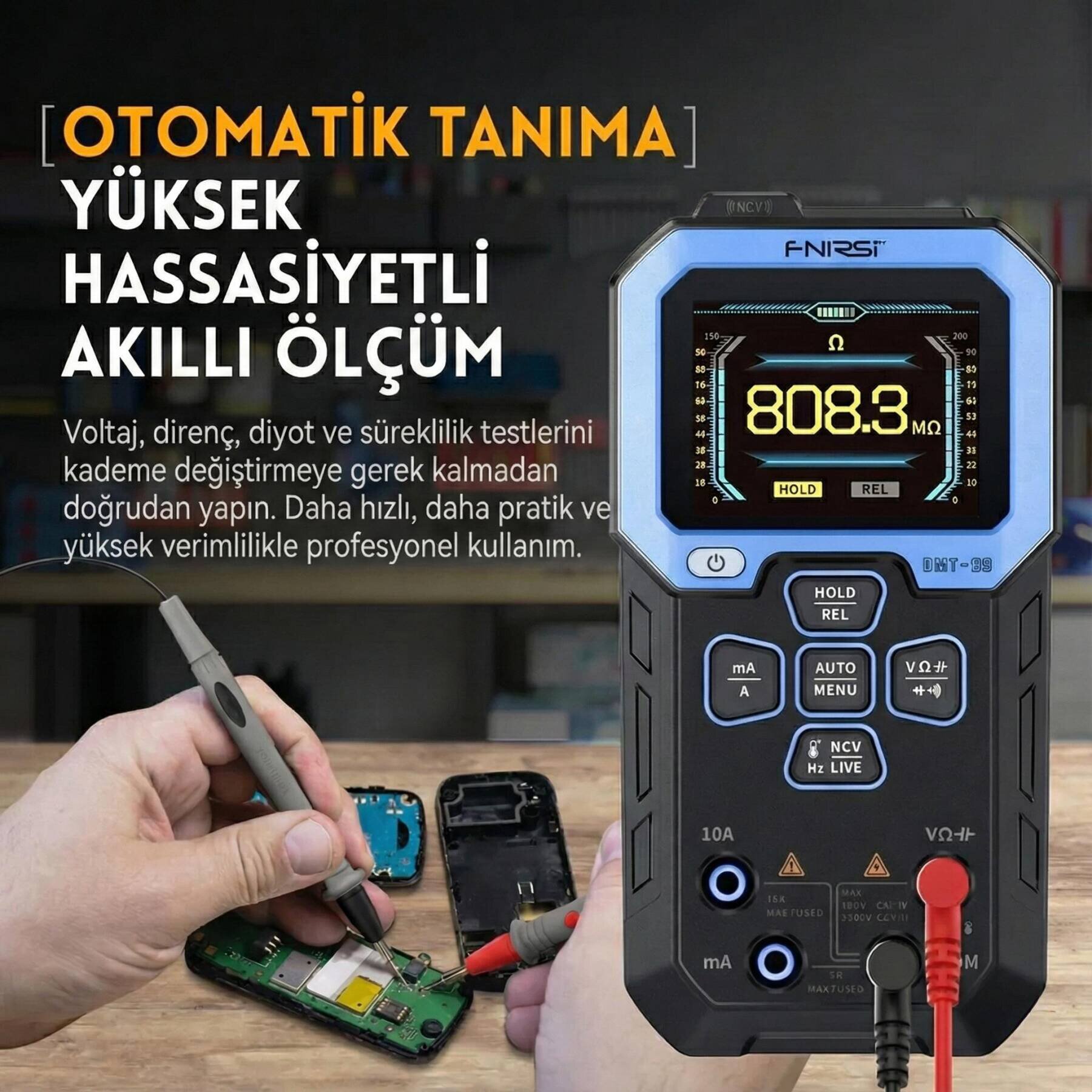 FNIRSI DMT-99 Yüksek Hassasiyetli Çok Fonksiyonlu Akıllı Dijital Multimetre - 3
