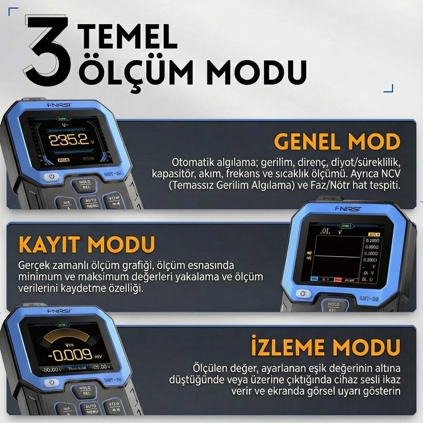FNIRSI DMT-99 Yüksek Hassasiyetli Çok Fonksiyonlu Akıllı Dijital Multimetre - 4