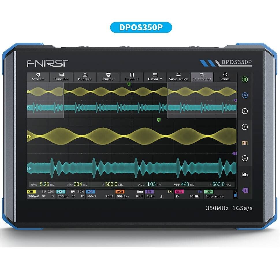 FNIRSI DPOS350P 4’ü 1 Arada 350 MHz 1 GSPS Tablet Osiloskop – Sinyal Jeneratörü, Spektrum ve Frekans Analizörü - 1