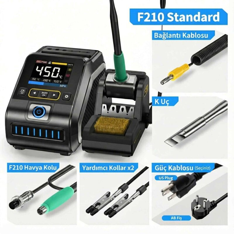 FNIRSI DWS-200 F210 Standart Tip Lehimleme İstasyonu – Stabil Isı ve Hassas Lehimleme