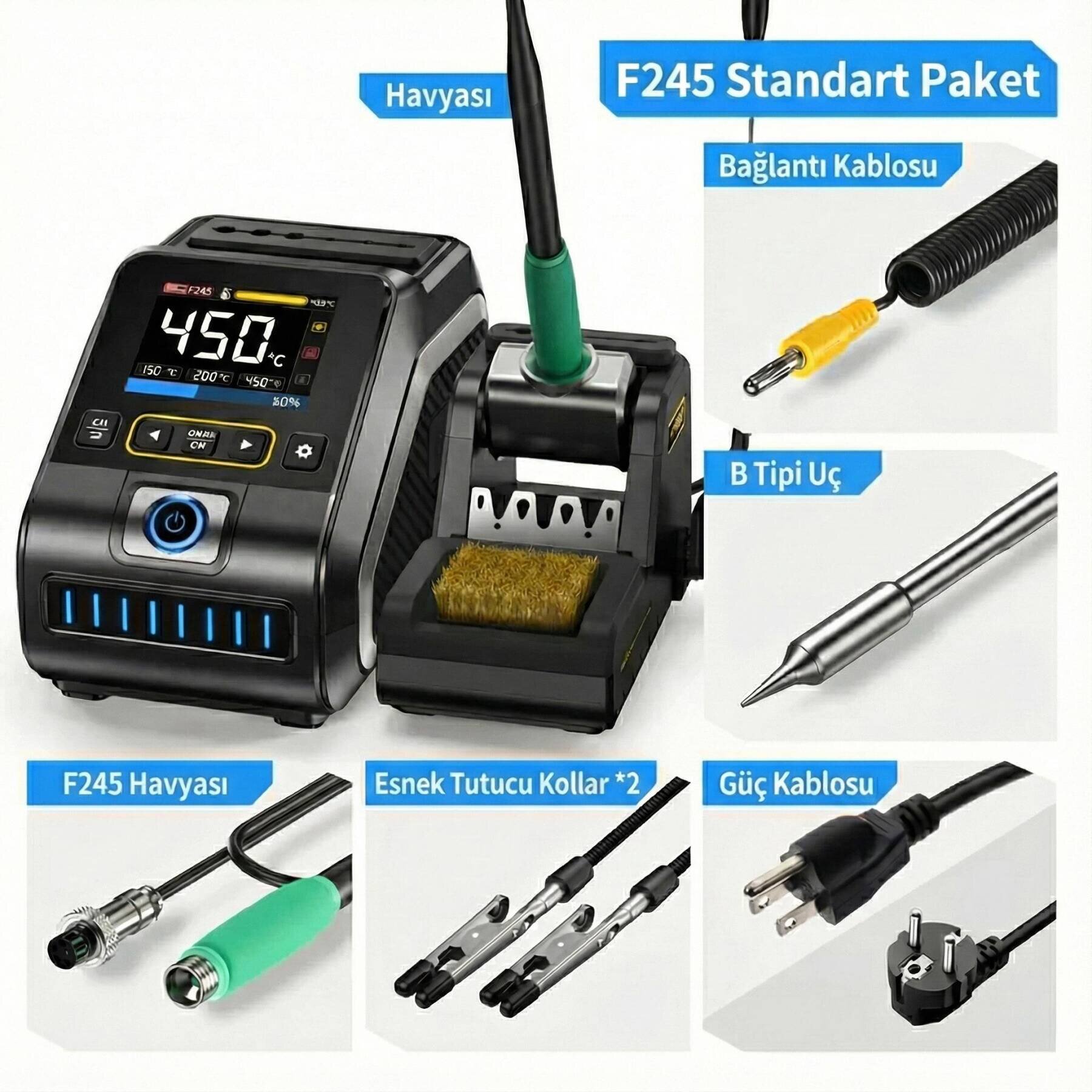 FNIRSI DWS-200 F245 Standart Tip Lehimleme İstasyonu – Dengeli Isı ve Stabil Performans - 1