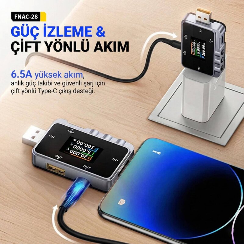 FNIRSI FNAC-28 Tip-C USB Güç ve Akım Gerilim Ölçüm Test Cihazı - 4