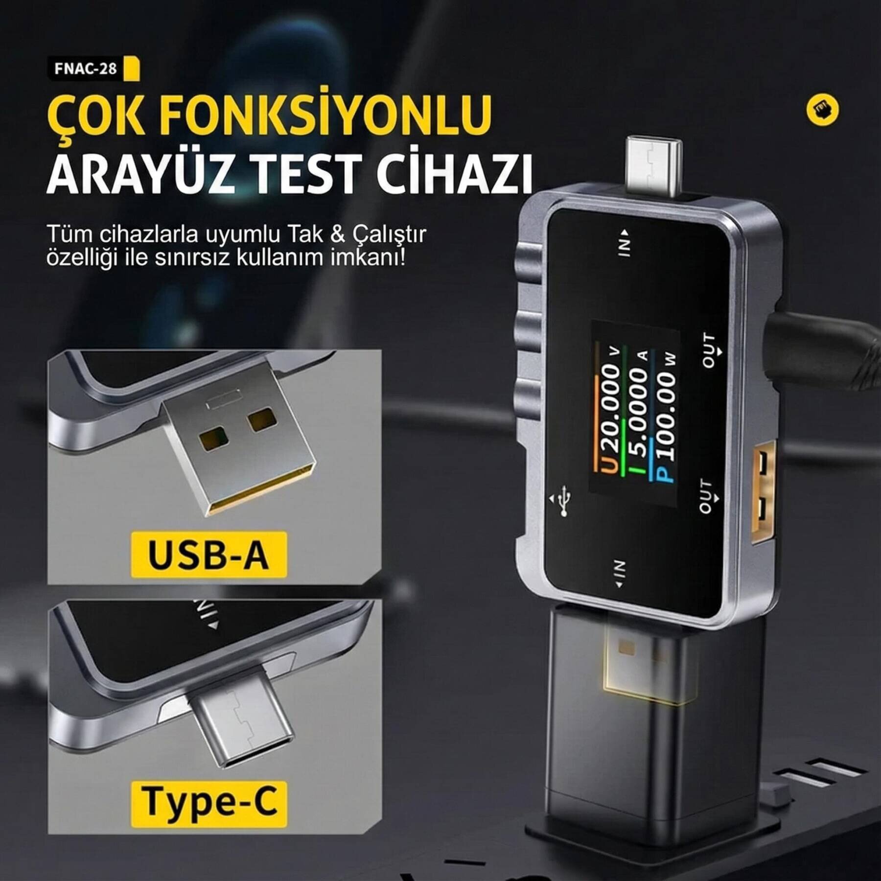FNIRSI FNAC-28 Tip-C USB Güç ve Akım Gerilim Ölçüm Test Cihazı - 5