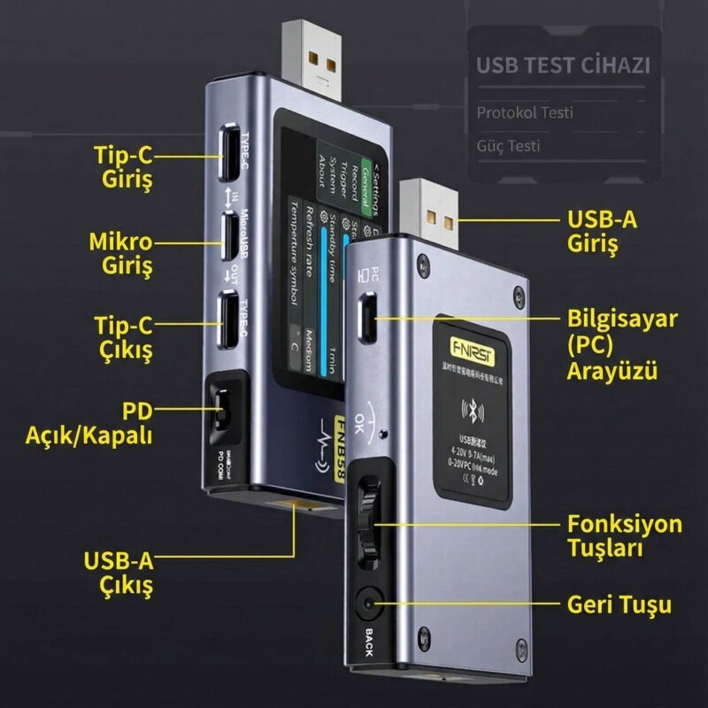 FNIRSI FNB58 Bluetooth USB Güç Ölçüm ve Test Cihazı - 2