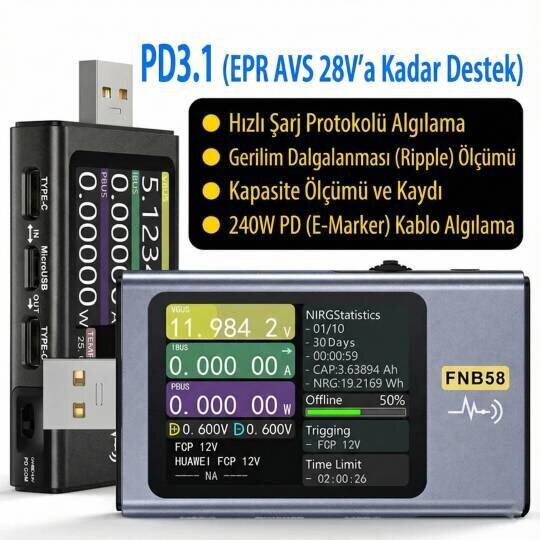 FNIRSI FNB58STD USB Güç Ölçüm ve Akım Gerilim Test Cihazı - 3