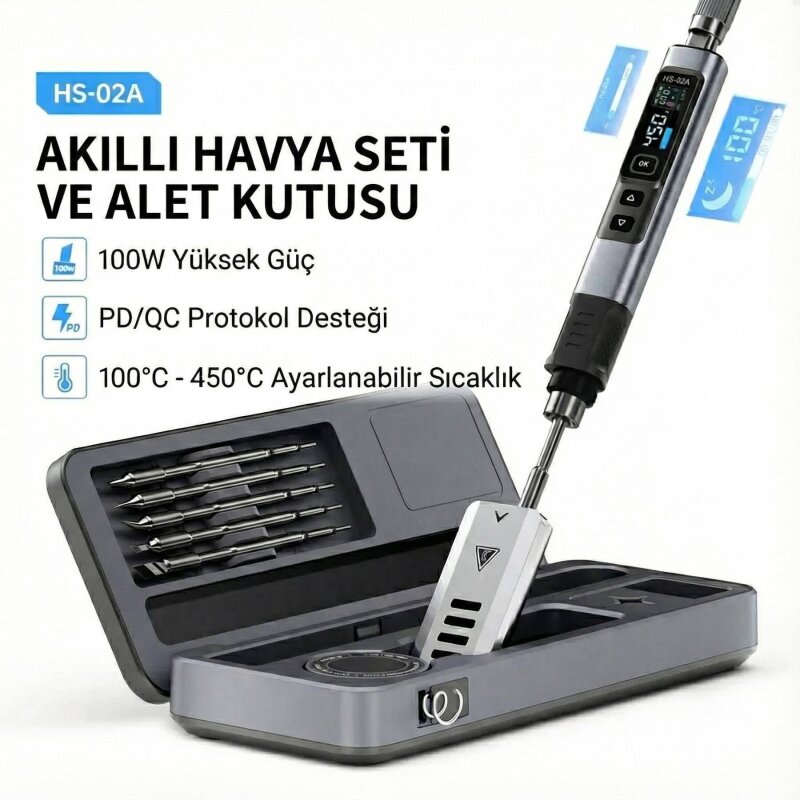 FNIRSI HS-02A Akıllı Dijital Lehim Havyası 6 Uçlu Set