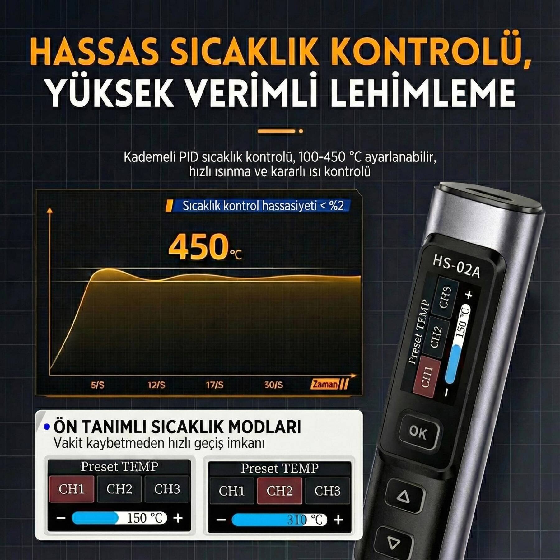 FNIRSI HS-02A Akıllı Dijital Lehim Havyası 6 Uçlu Set - 4