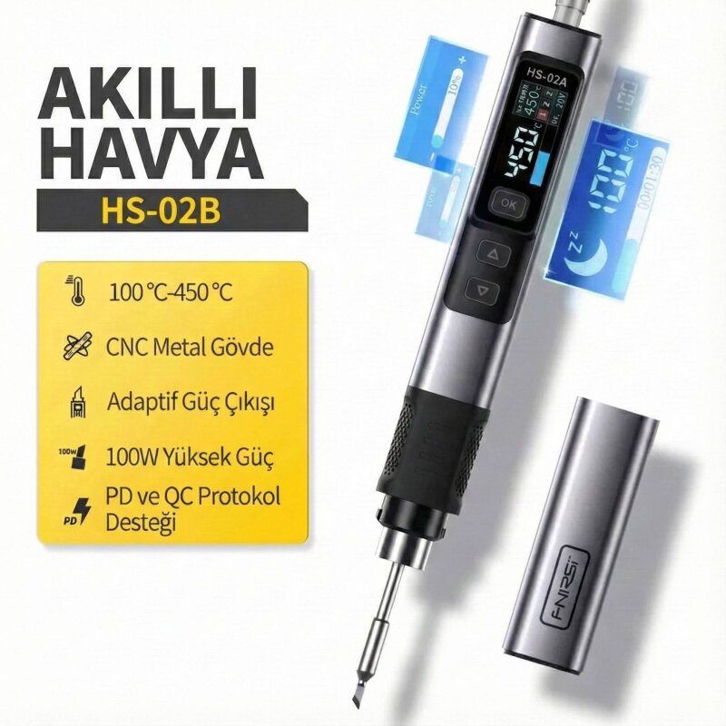 FNIRSI HS-02B 100W Akıllı Dijital Kalem Lehim Havyası