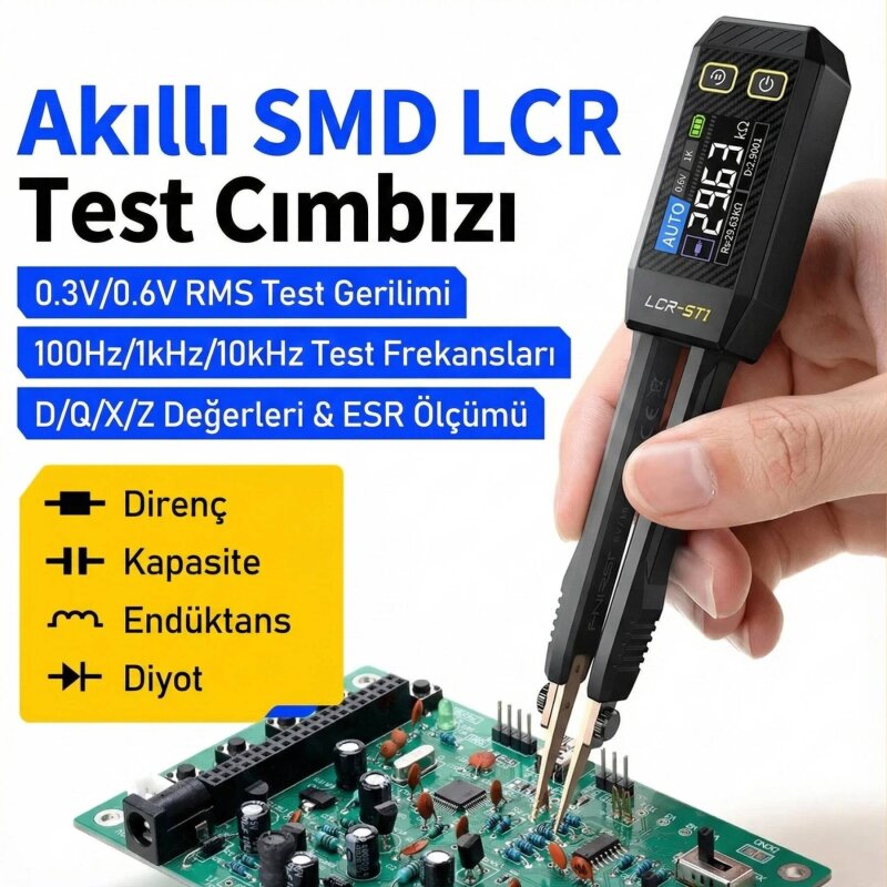 FNIRSI LCR-ST1 Mini Akıllı Dijital Cımbız Tipi LCR ve SMD Test Cihazı - 4