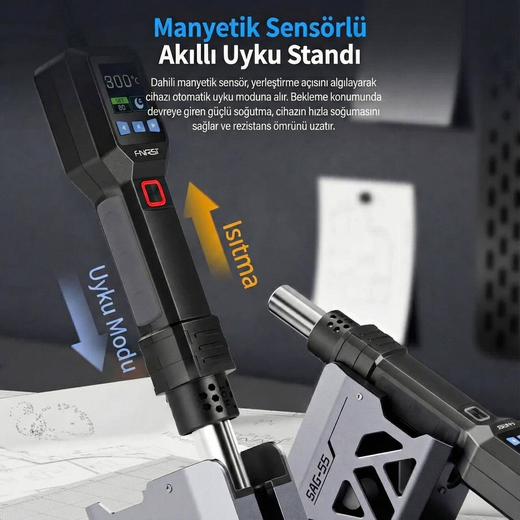 FNIRSI SAG-55 PRO Akıllı Dijital Sıcak Hava Tabancası 550W - 4