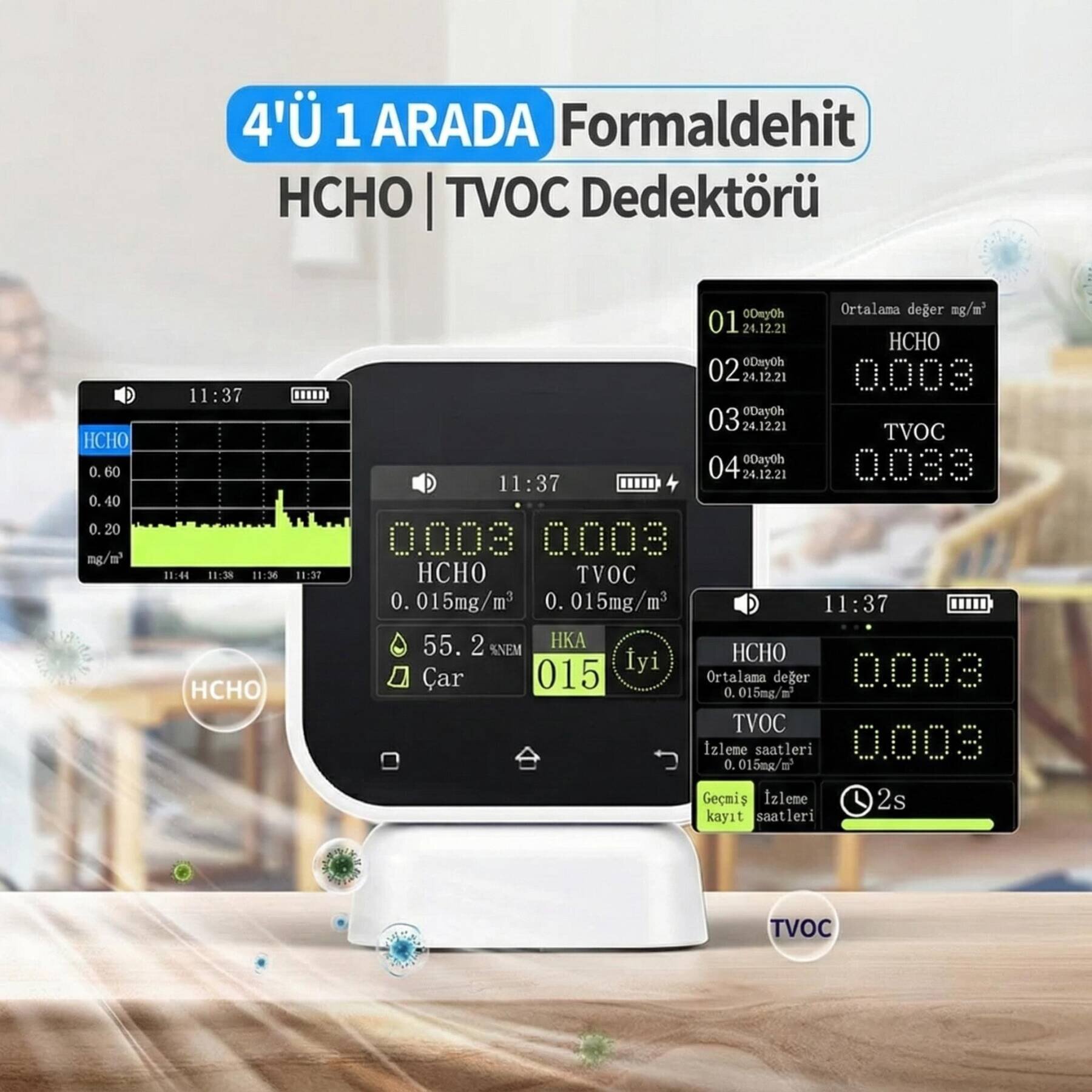FNIRSI SFD-02 Dokunmatik Ekranlı Çoklu Sensörlü Hava Kalitesi Analiz Cihazı - 5
