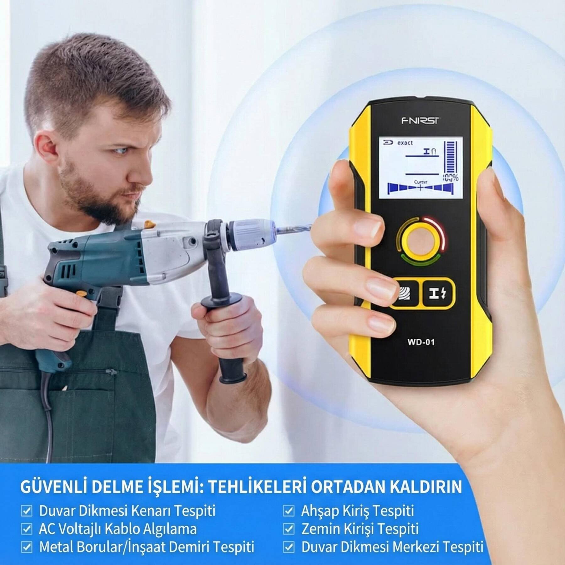FNIRSI WD-01 Metal ve Kablo Tespit Özellikli Duvar Tarama Cihazı - 4