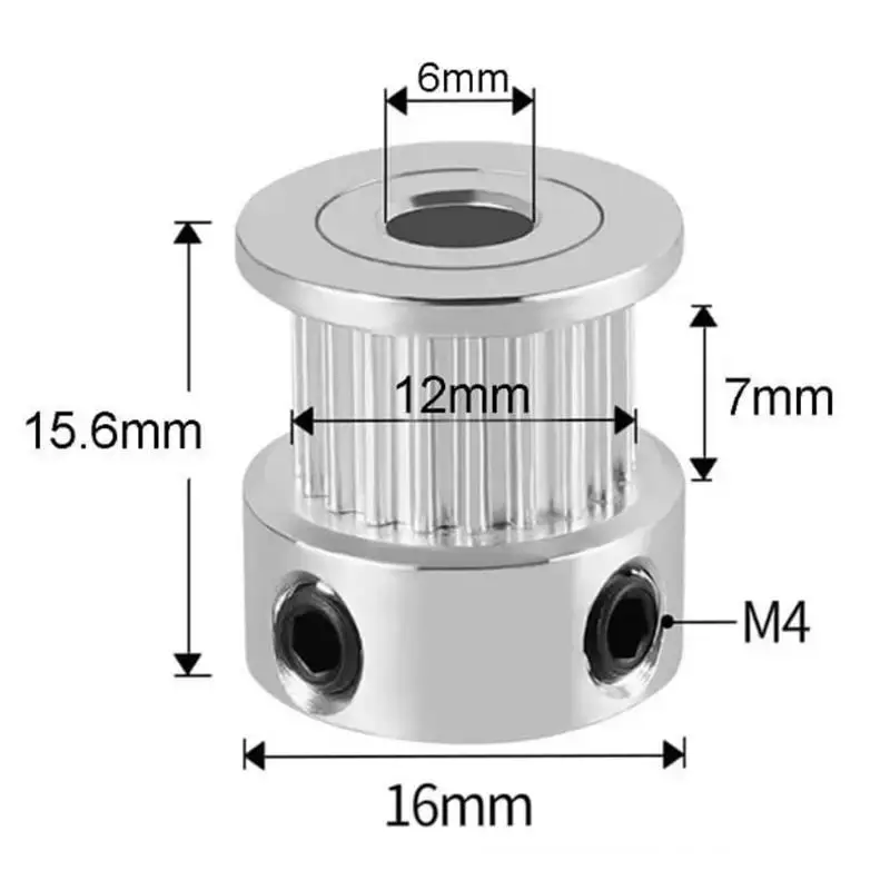 GT2 20 Diş 6mm Alüminyum Kasnak – 20x16 Senkron Zamanlama Kayışı Dişlisi - 2