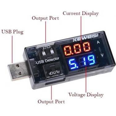 Keweisi USB Voltmetre, USB Ampermetre, USB Akım Ölçer - Çift USB Çıkışlı - 1